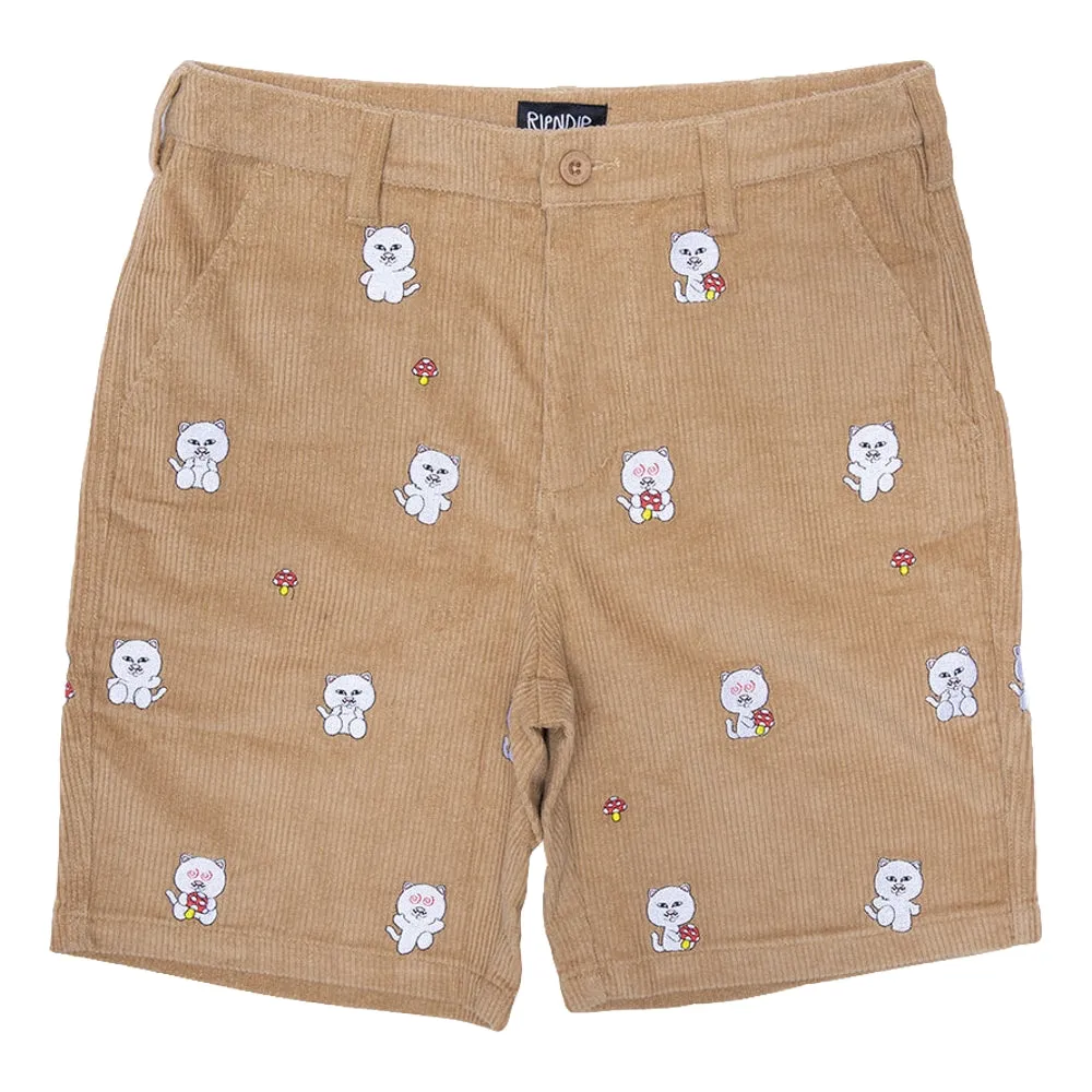 RIPNDIP HELLO NERMY CORDUROY EMBROIDERED SHORTS-TAN