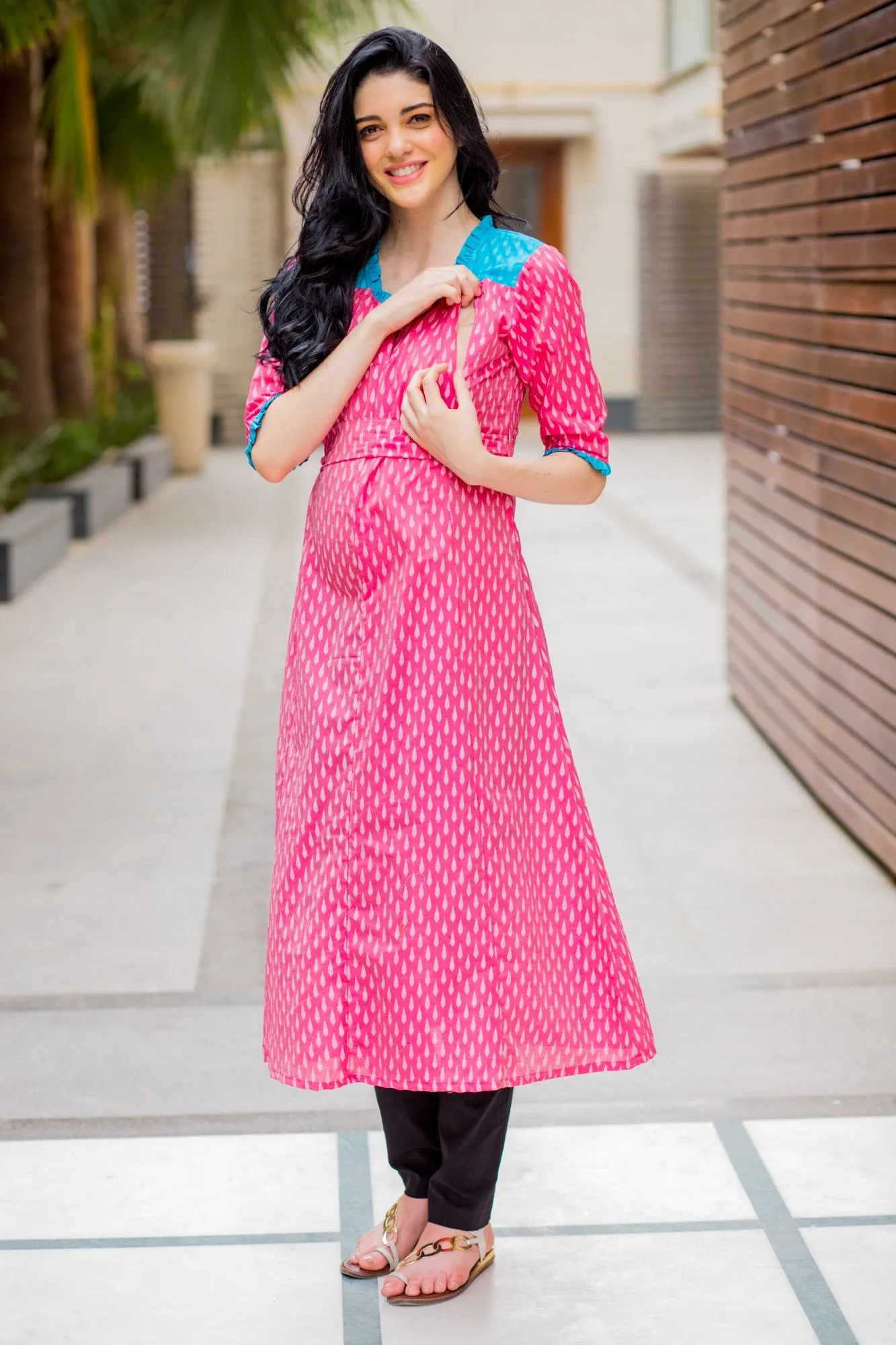 Rose Pink Maternity & Nursing Kurta