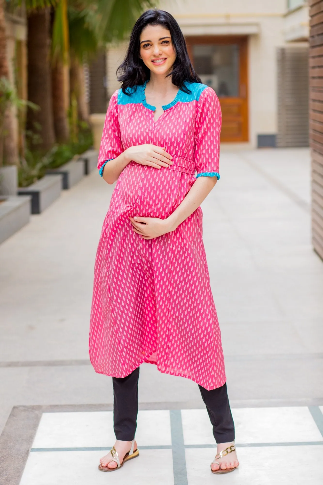 Rose Pink Maternity & Nursing Kurta