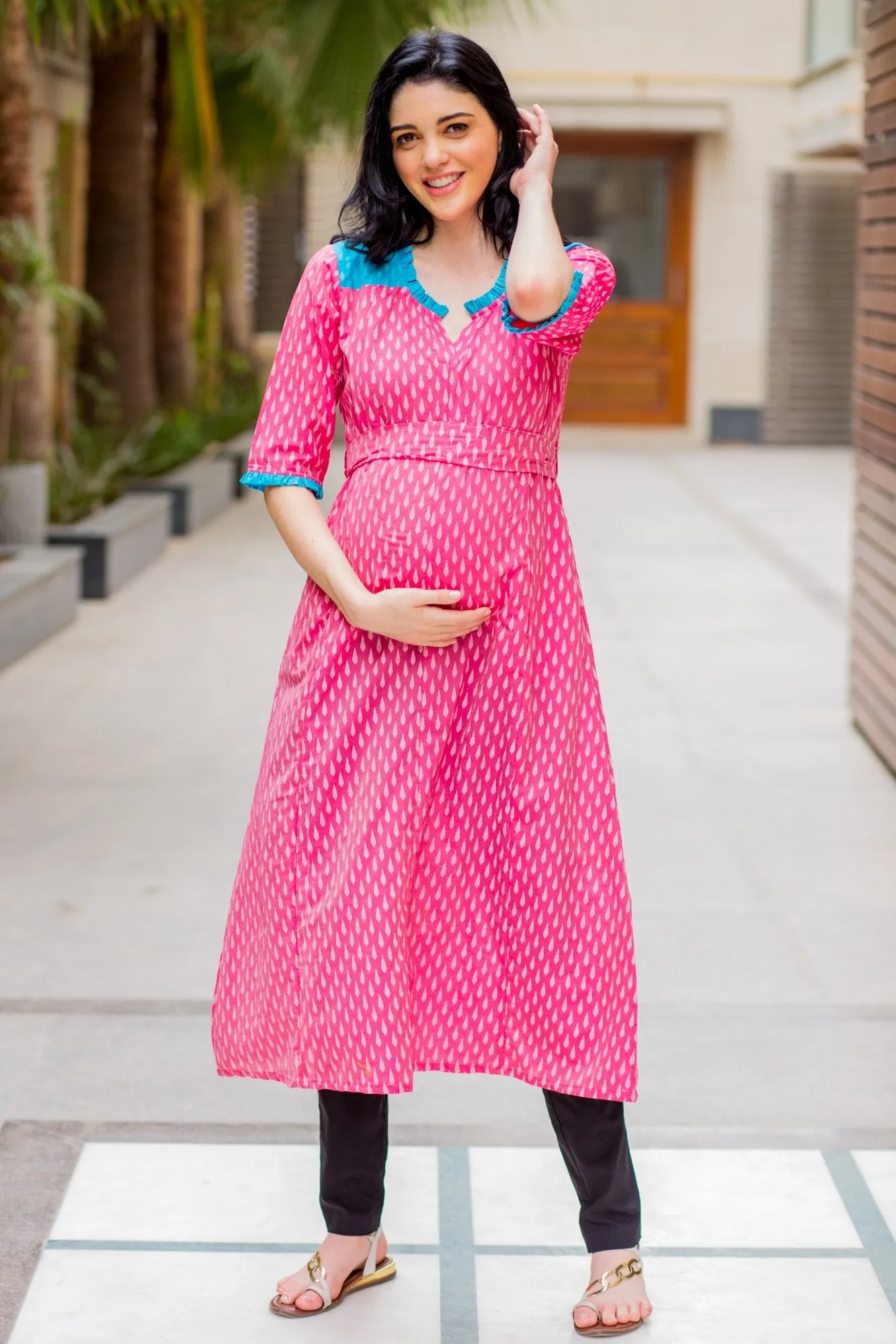 Rose Pink Maternity & Nursing Kurta