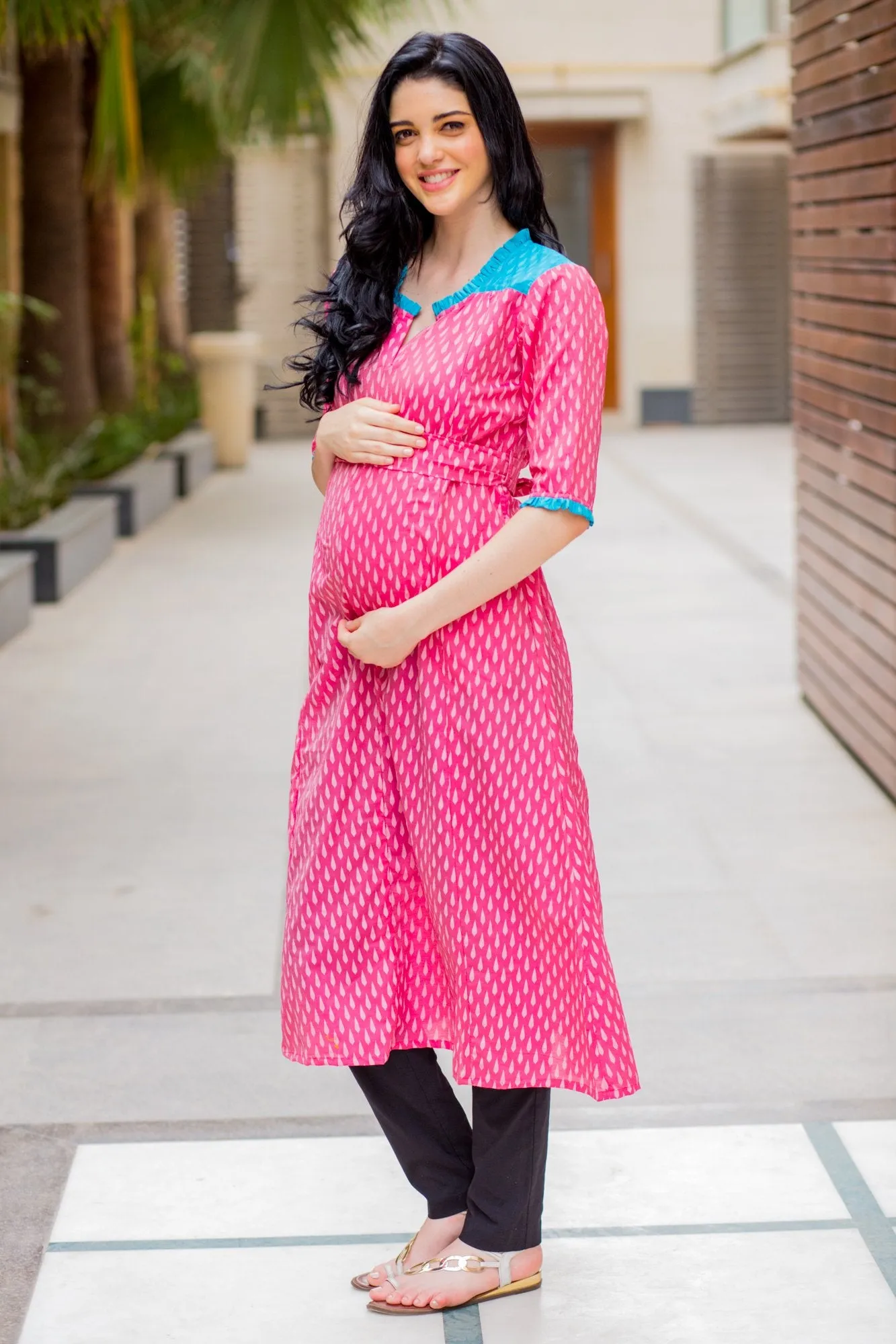 Rose Pink Maternity & Nursing Kurta