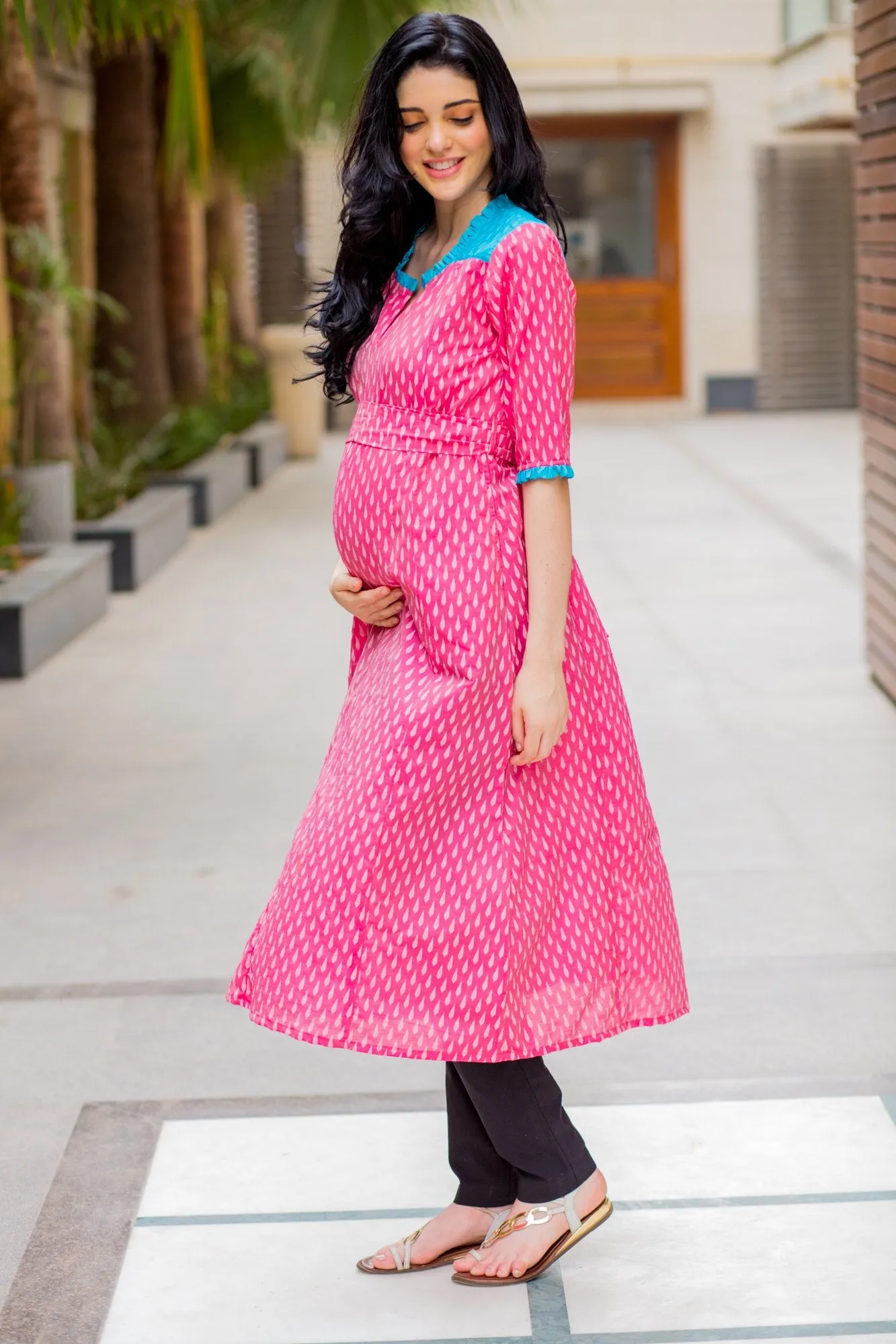 Rose Pink Maternity & Nursing Kurta