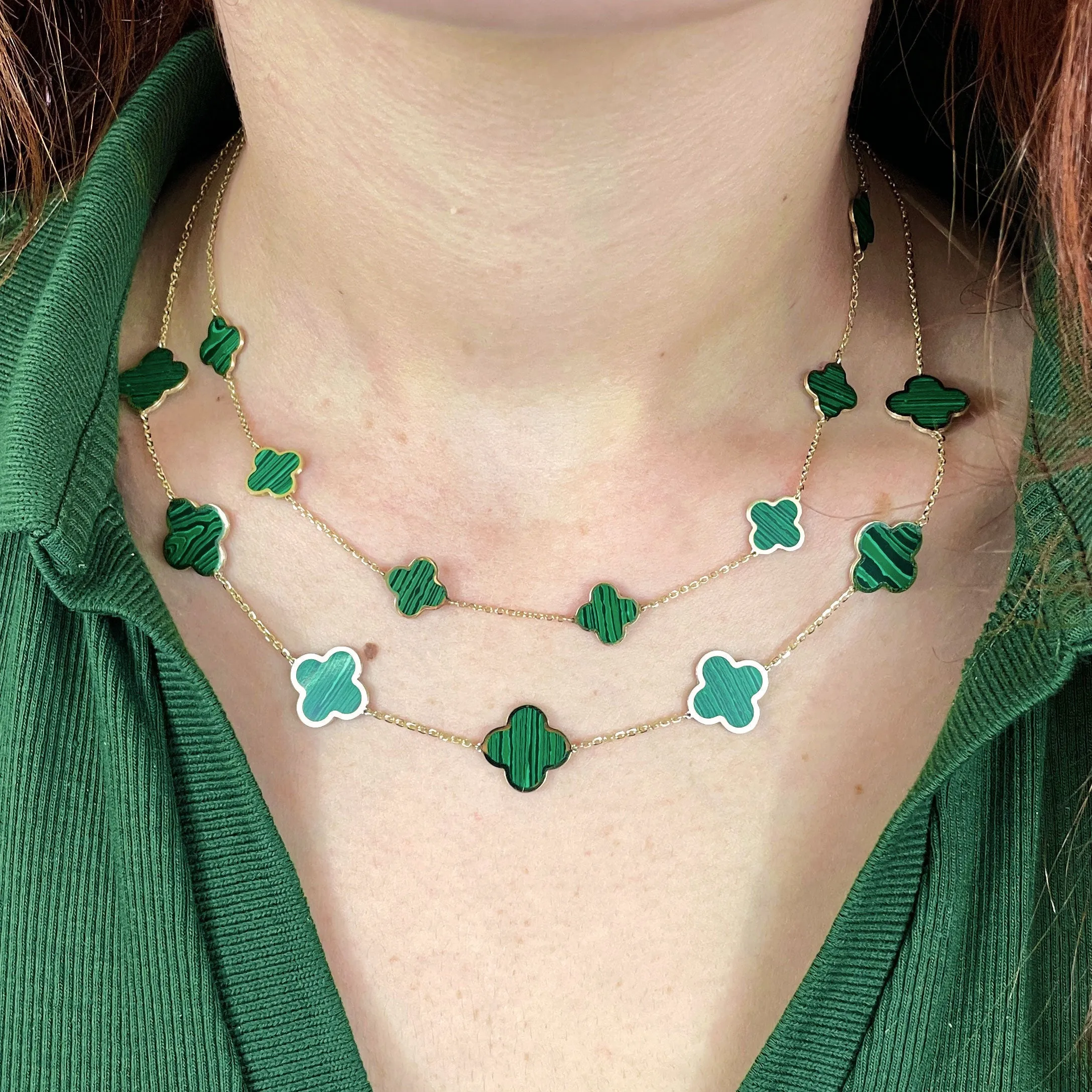 Small Malachite Clover Necklace