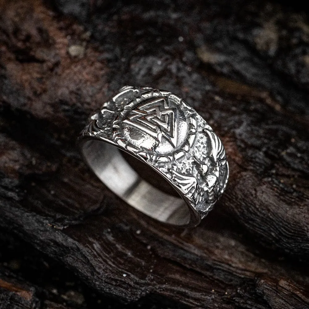 Stainless Steel Valknut and Twin Raven Ring