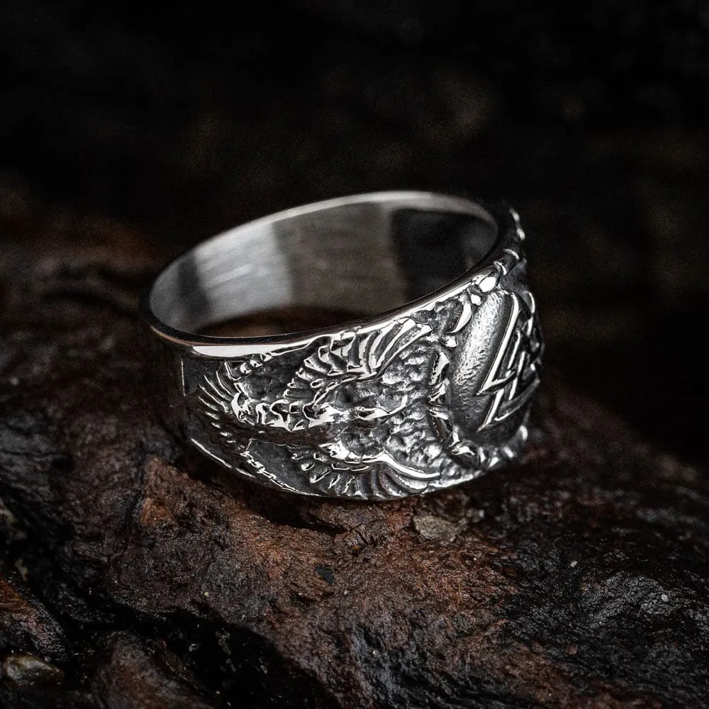 Stainless Steel Valknut and Twin Raven Ring