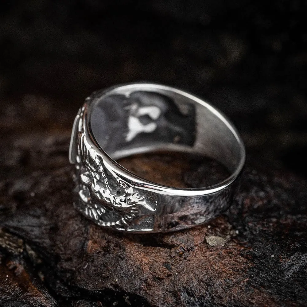 Stainless Steel Valknut and Twin Raven Ring