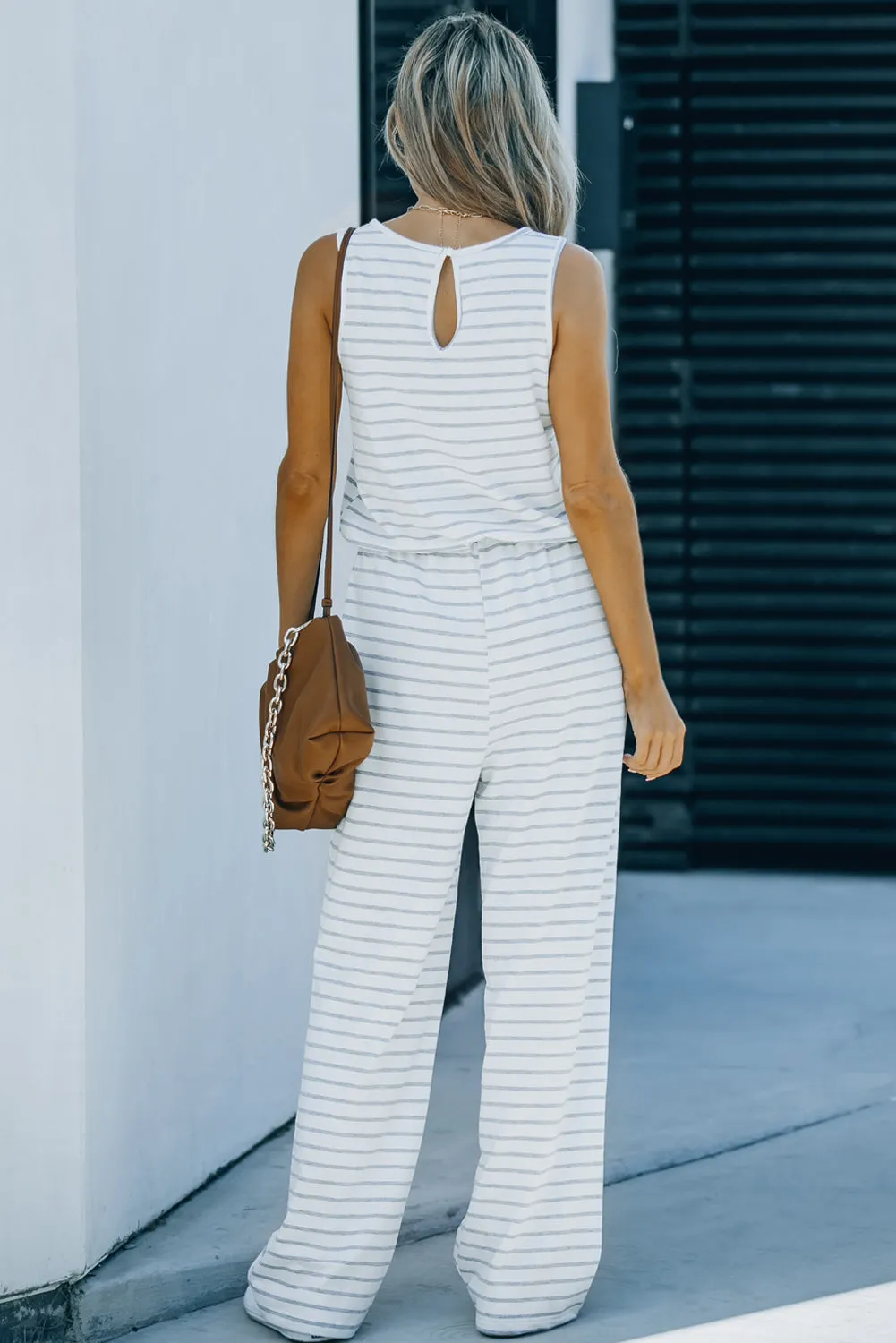 Sunset and Swim Striped Sleeveless Jumpsuit with Pockets