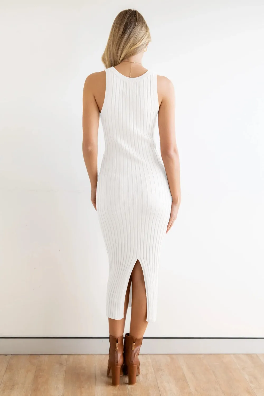 Sunset Vacation Slit Ribbed Round Neck Sleeveless Dress