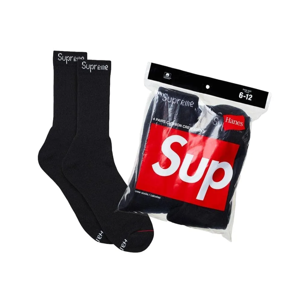 SUPREME HANES CREW SOCKS (4 PACK)-BLACK