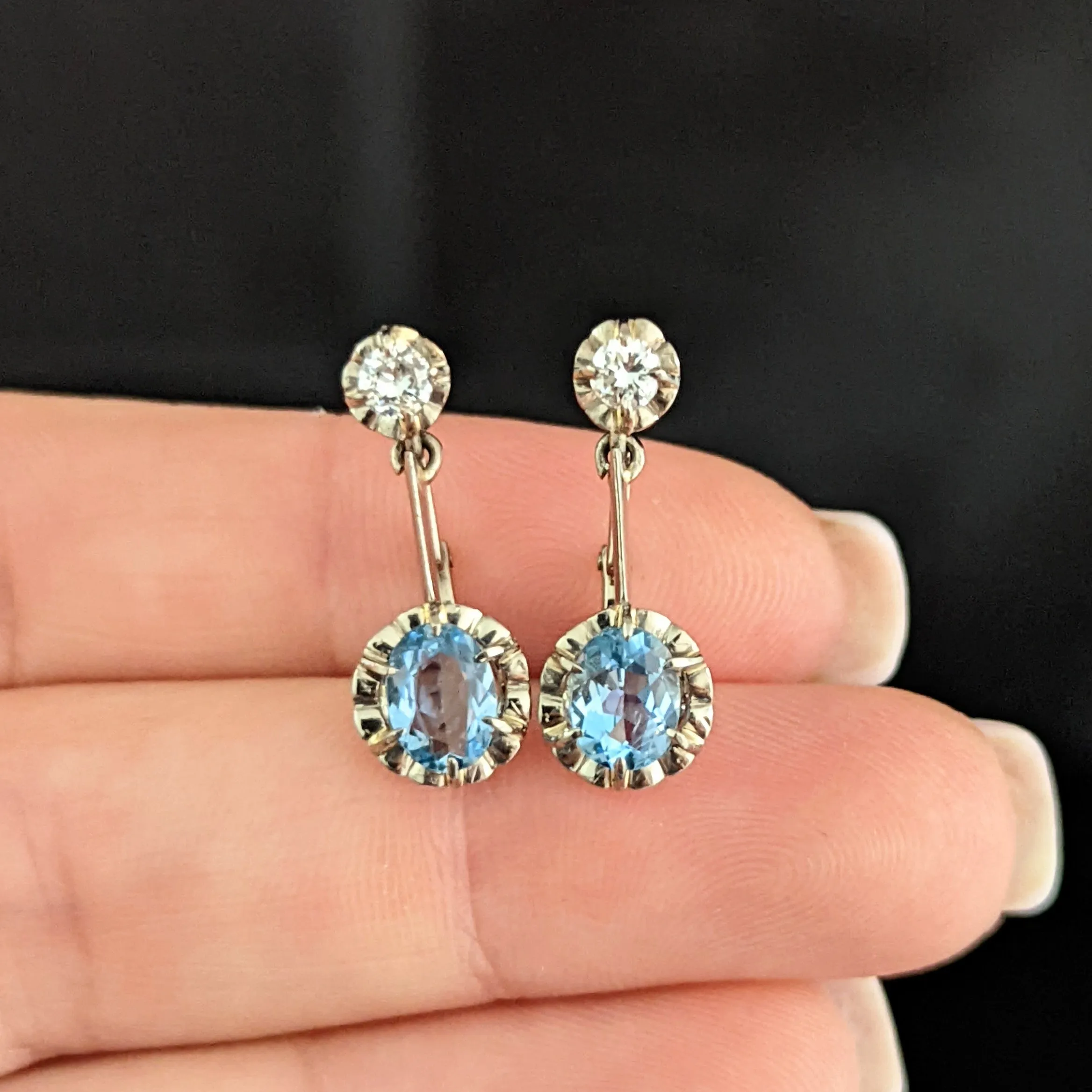 The Renton - Vintage Aquamarine Diamond Platinum Earrings