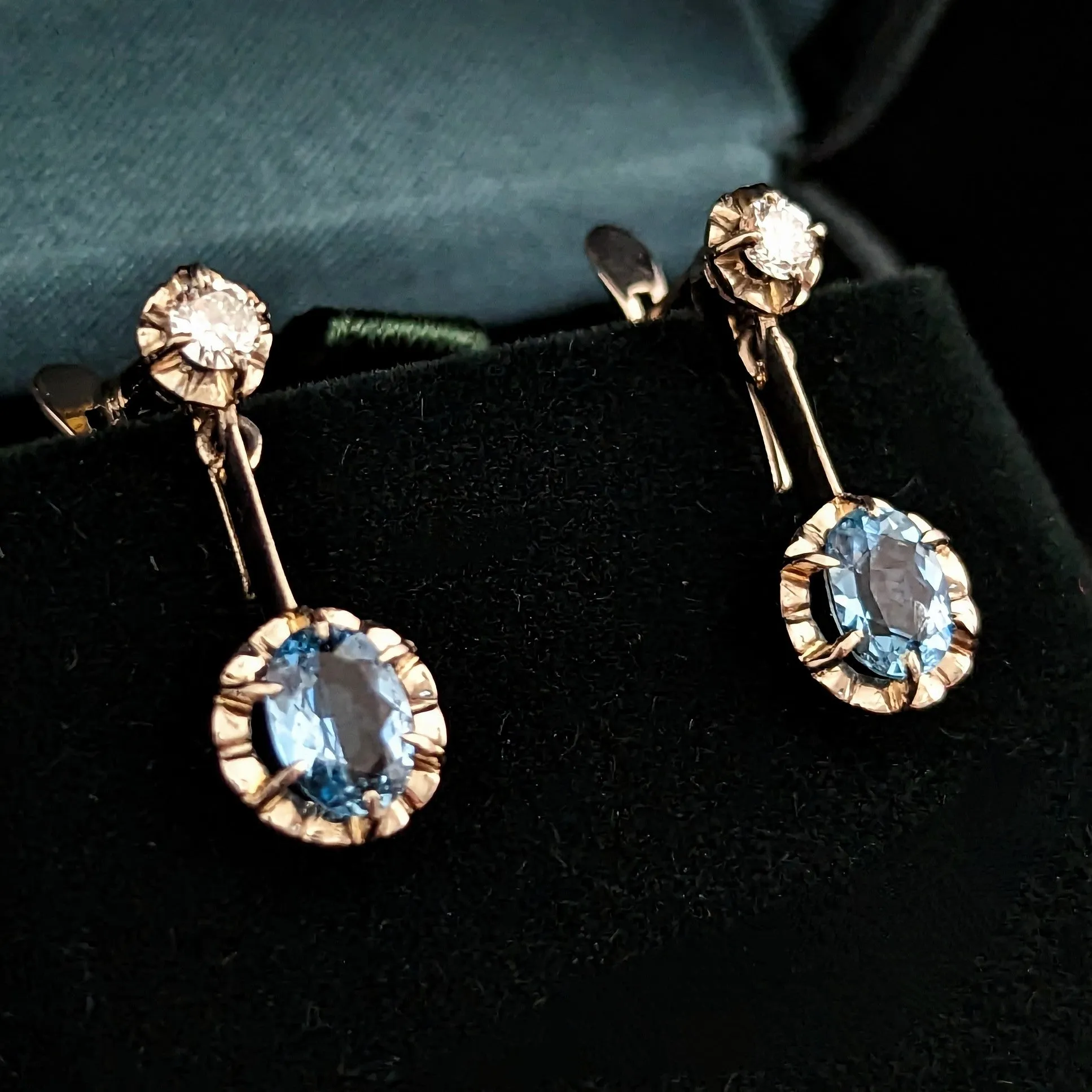 The Renton - Vintage Aquamarine Diamond Platinum Earrings