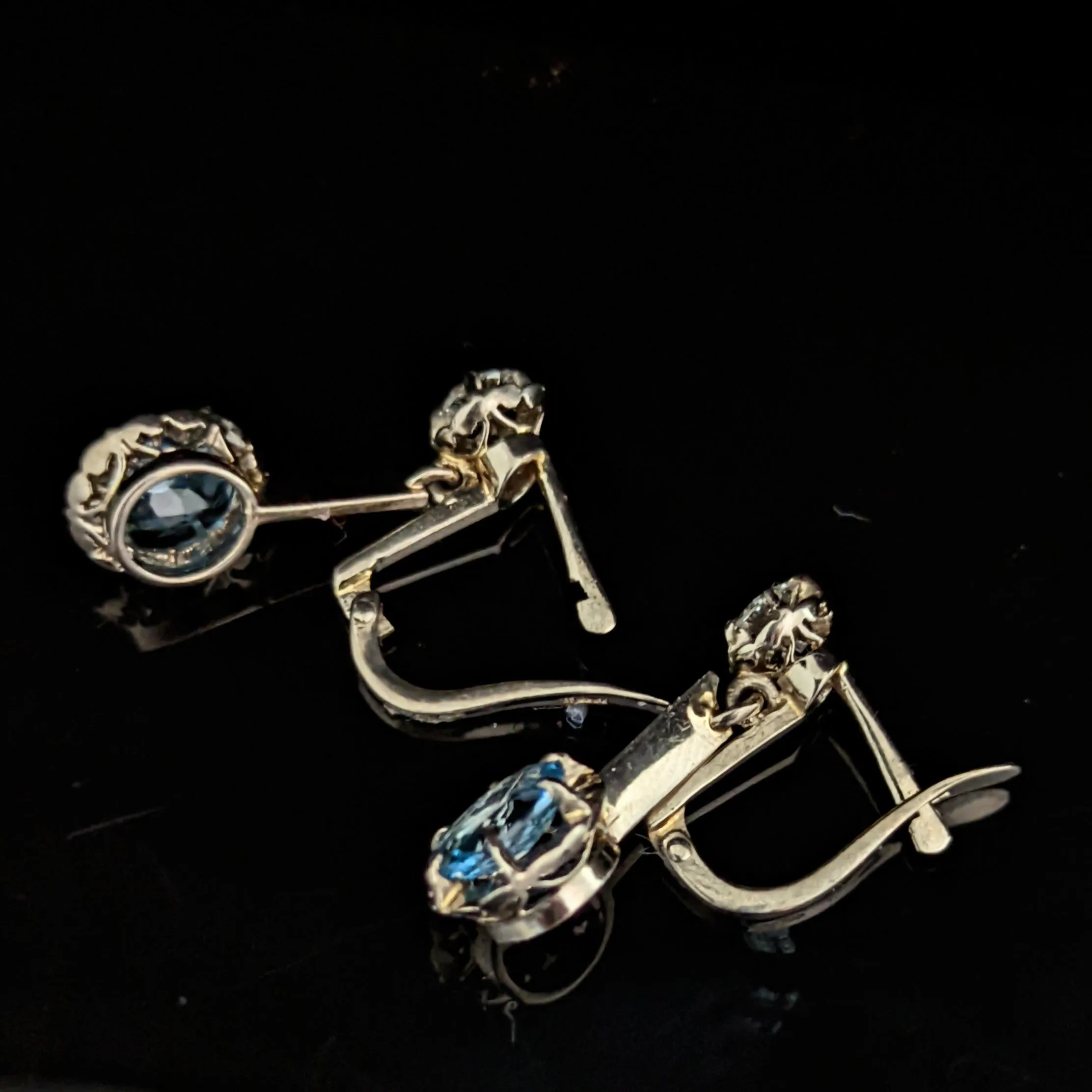 The Renton - Vintage Aquamarine Diamond Platinum Earrings