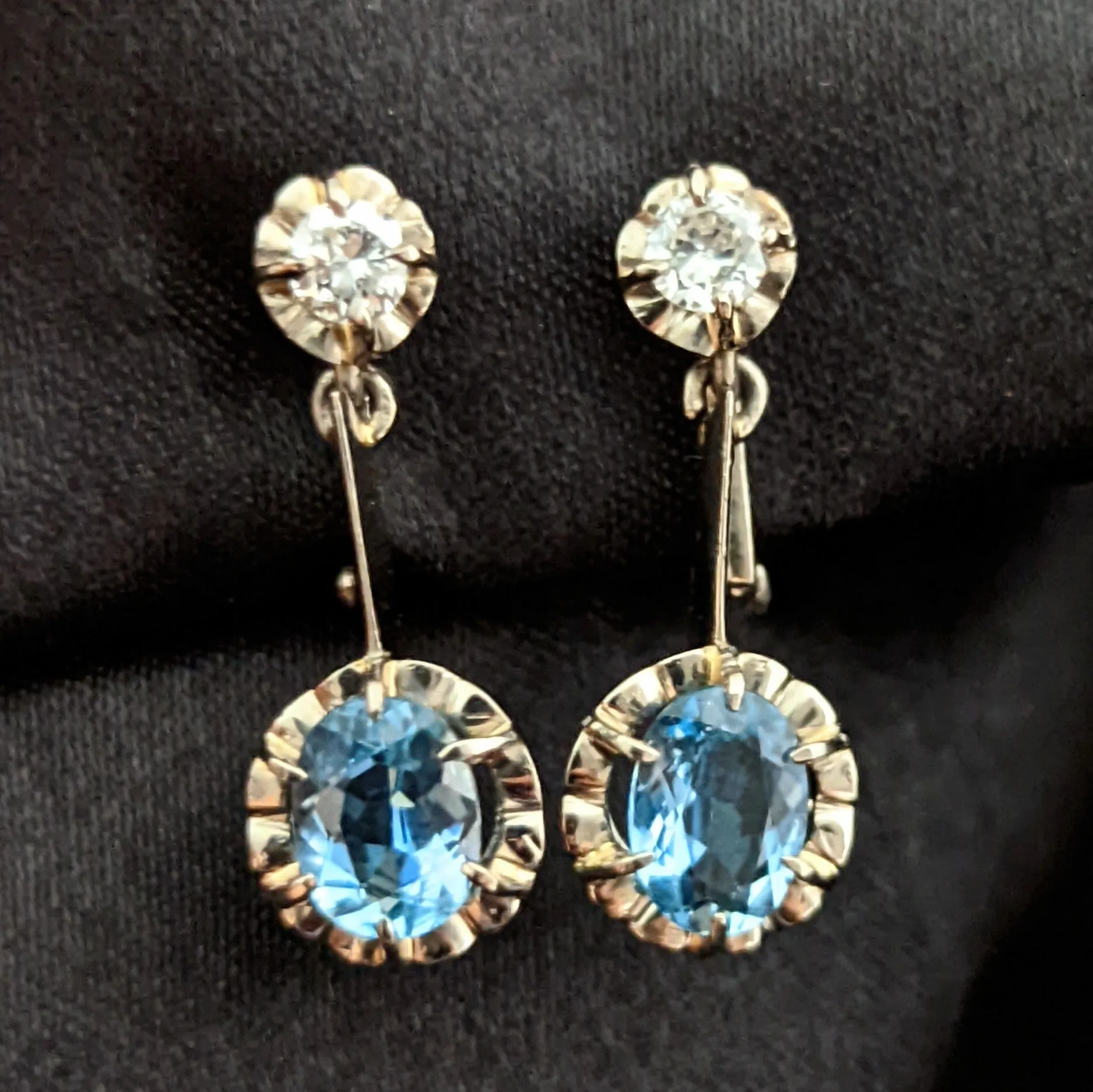 The Renton - Vintage Aquamarine Diamond Platinum Earrings