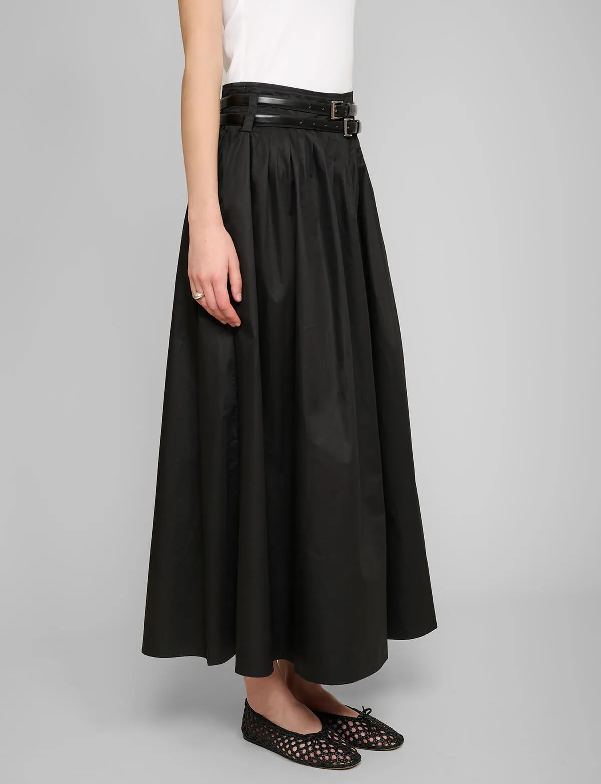 Thea Black Double Belted Maxi Skirt-PREORDER