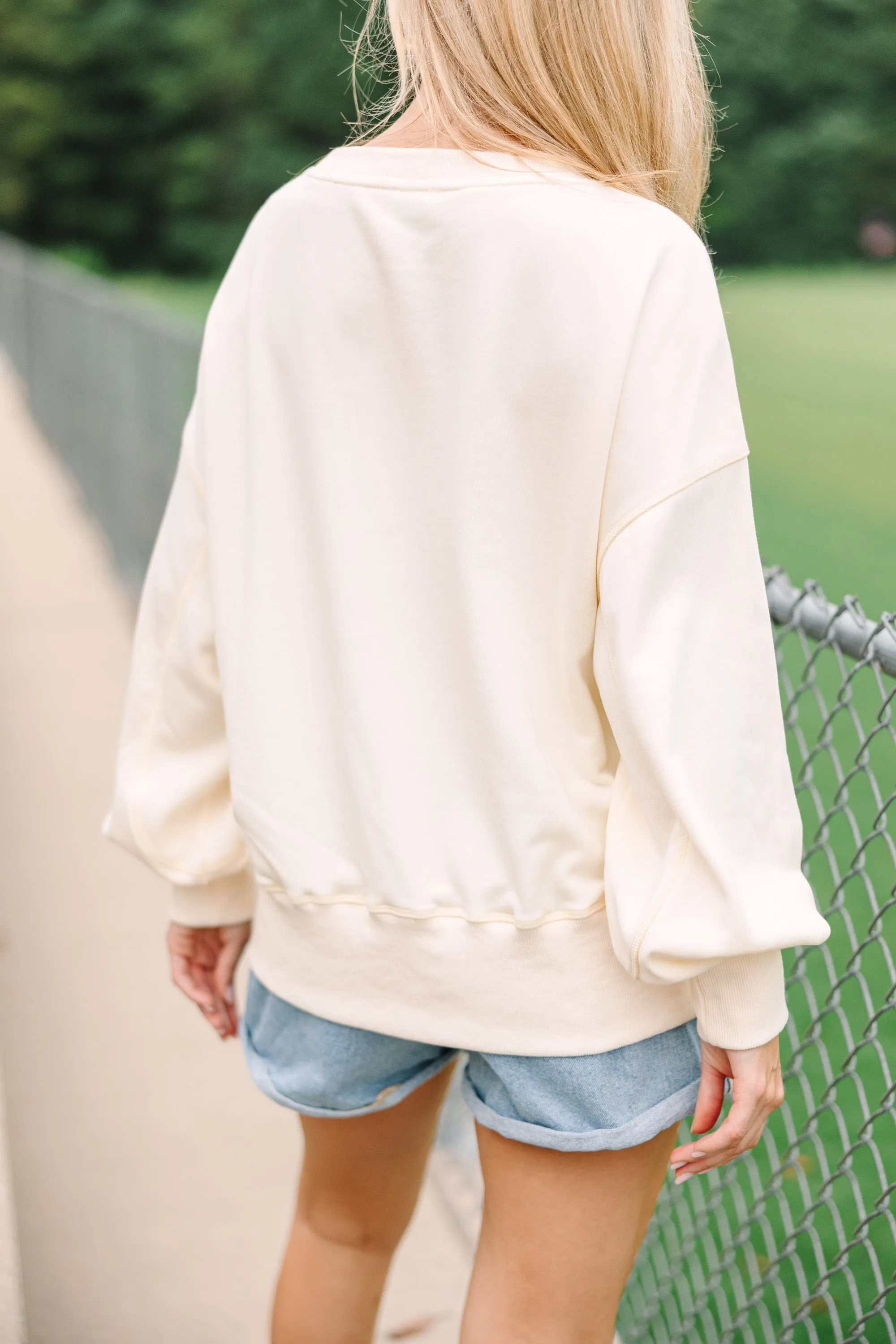 Touchdown Cream Embroidered Pullover