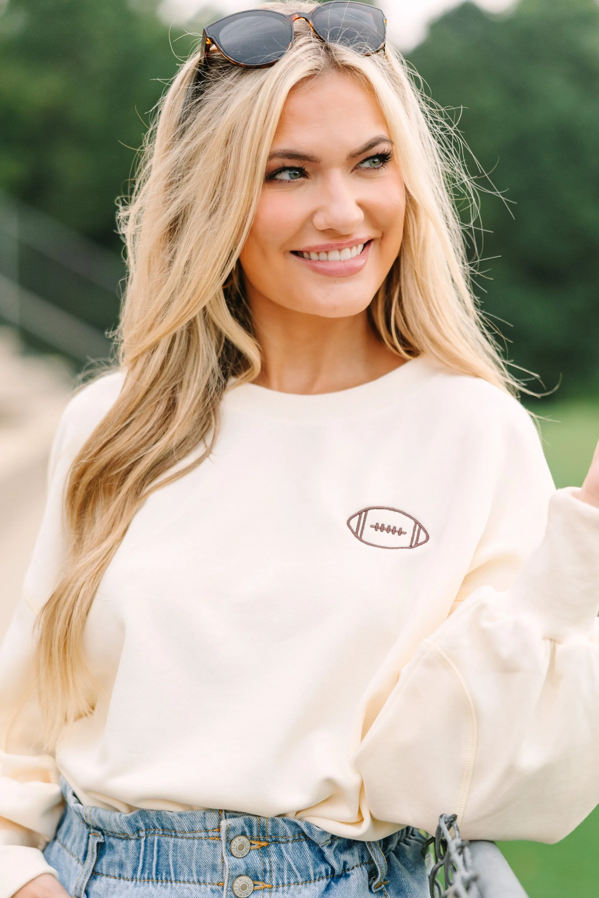 Touchdown Cream Embroidered Pullover