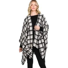 Trendy Plaid Check Patterned Ruana Poncho