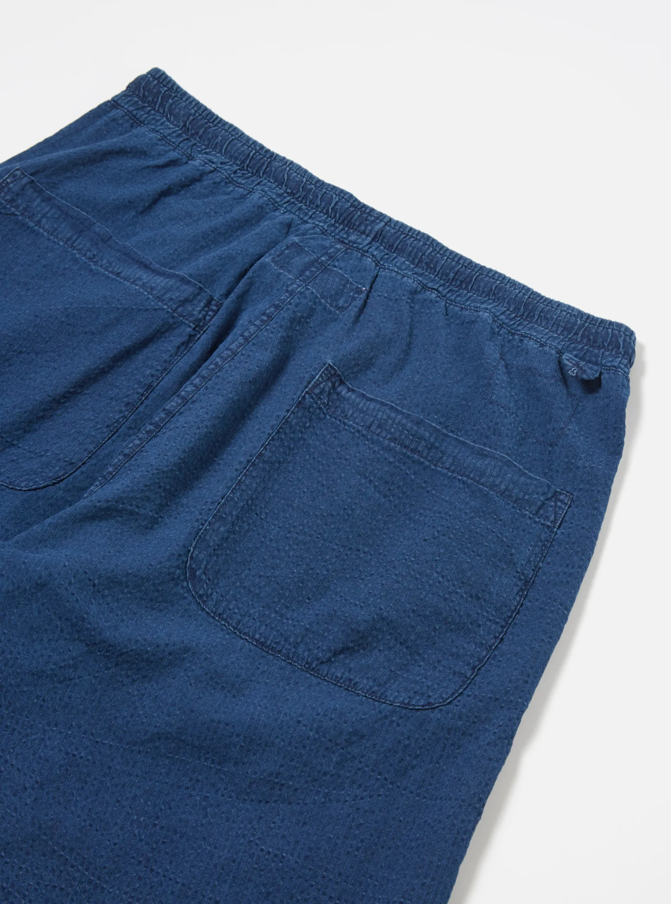 UNIVERSAL WORKS Lumber Short In Washed Indigo Seersucker