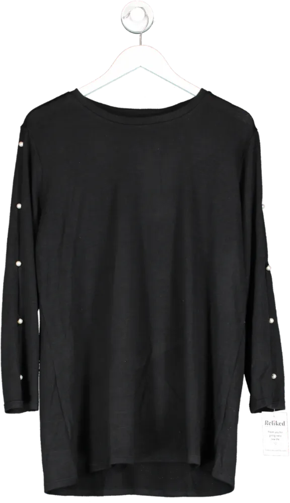 v by very Curve Crew Neck Pearl Embellished Sleeve Detail Top - Black UK 28