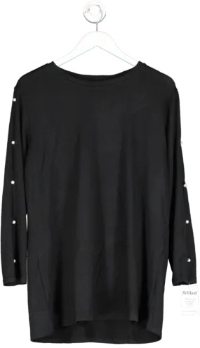 v by very Curve Crew Neck Pearl Embellished Sleeve Detail Top - Black UK 28