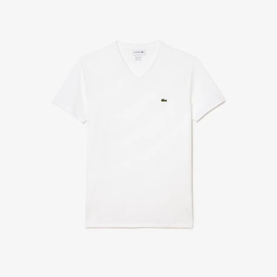 V-NECK COTTON T-SHIRT (WHITE) - LACOSTE