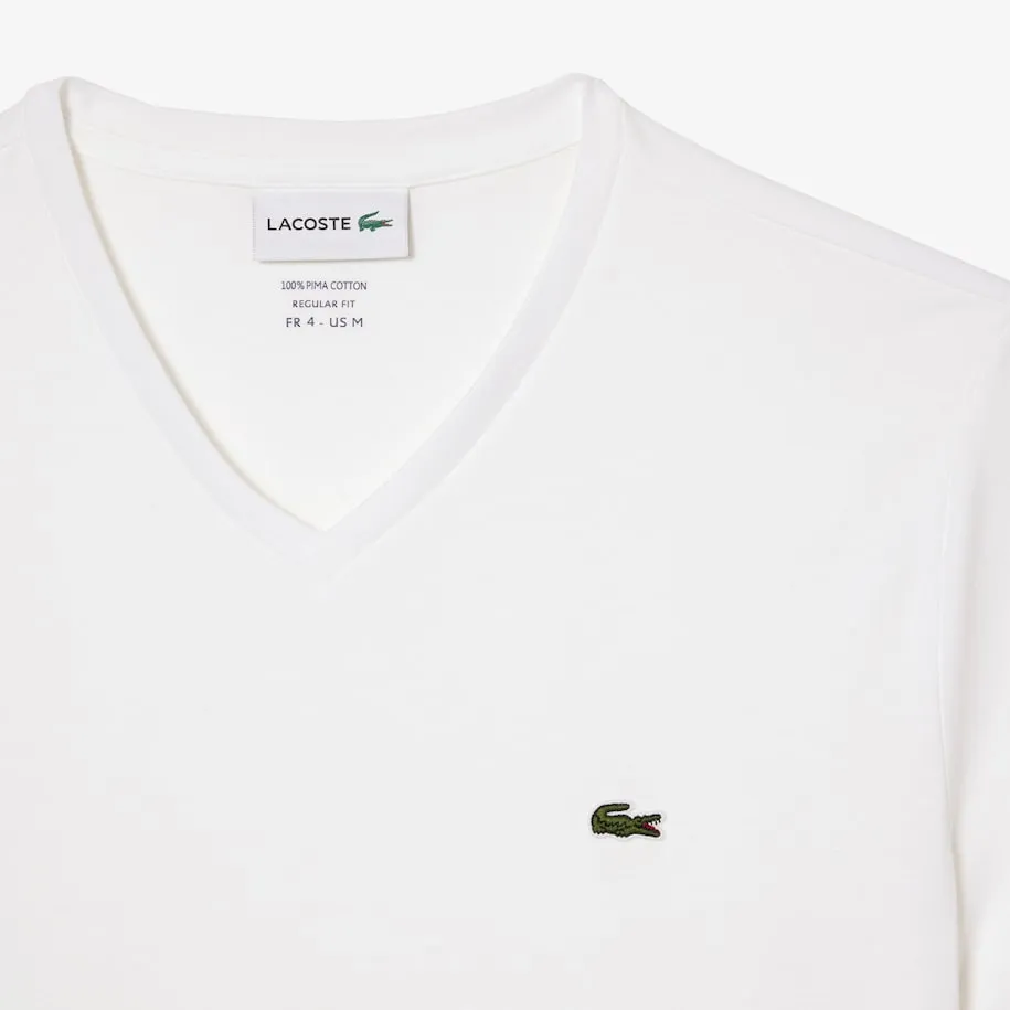 V-NECK COTTON T-SHIRT (WHITE) - LACOSTE