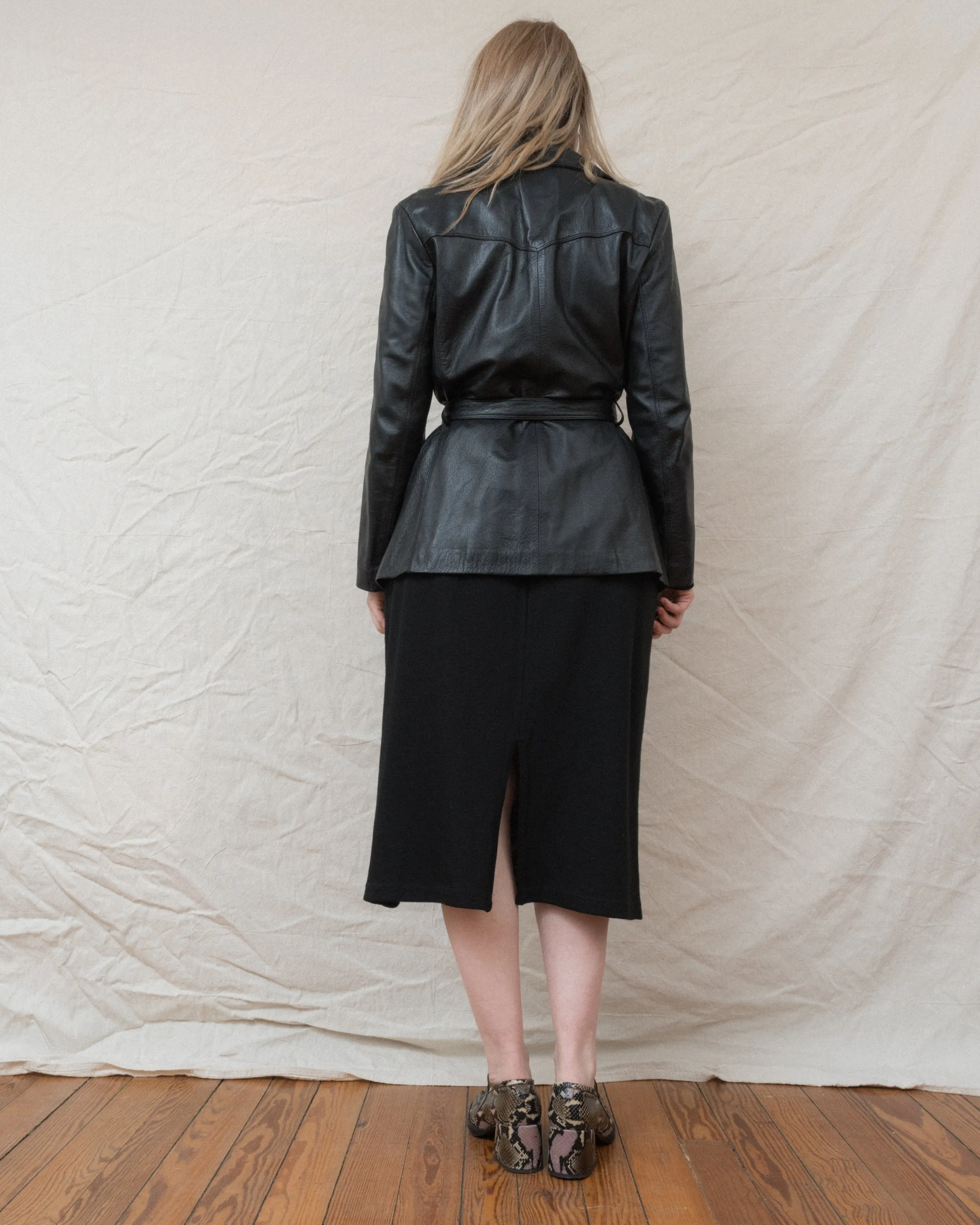 Vintage Black Leather Trench Jacket (S/M)