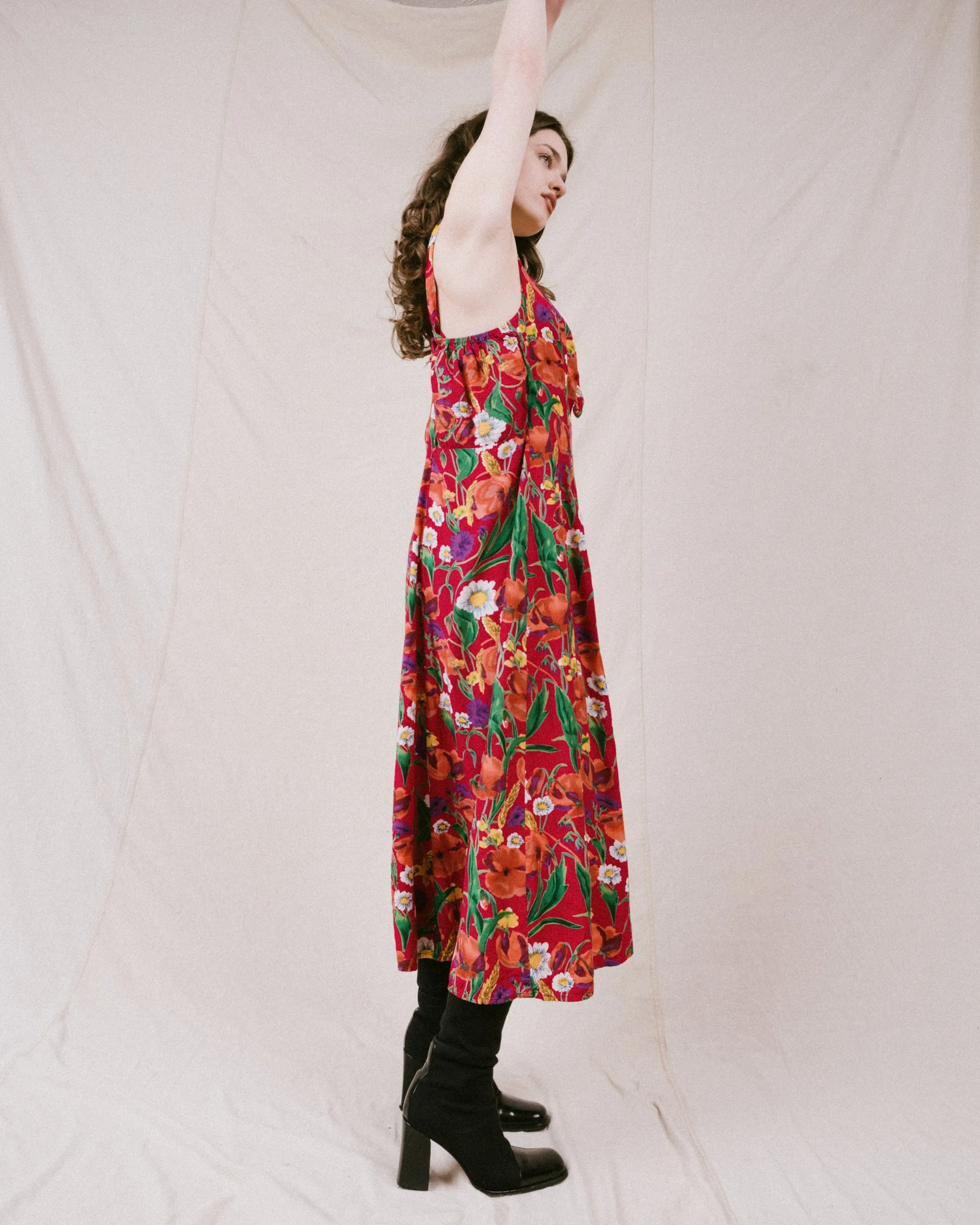 Vintage Fuchsia Floral Dress (M/L)