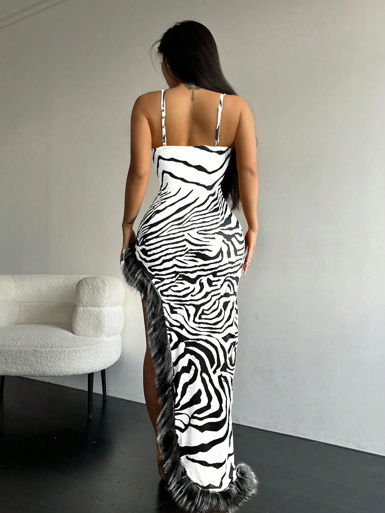 Zebra Striped Print Asymmetrical Cami Dress